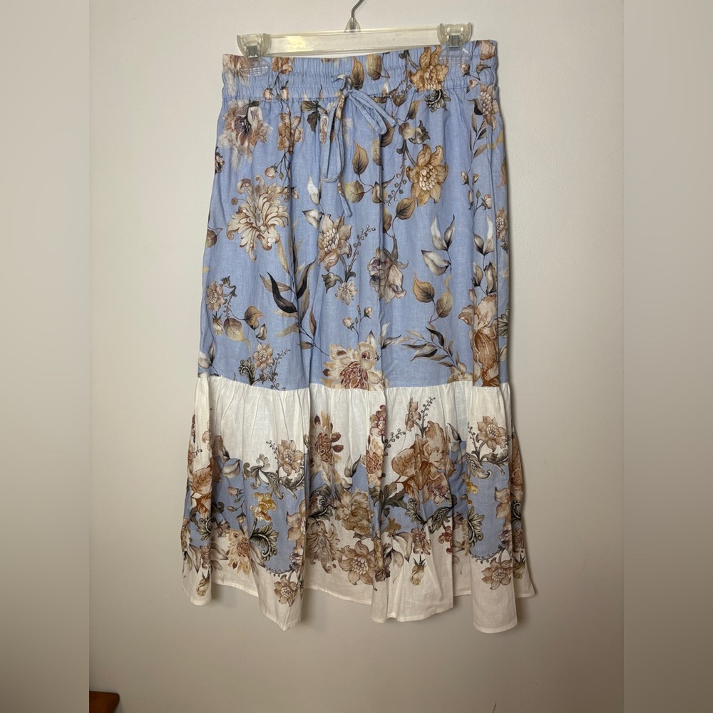 Rachel Zoe Blue and White Floral Maxi Skirt size Small Tie elastic waist